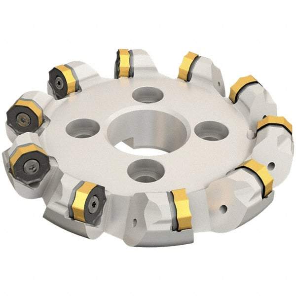 Iscar - 5.96" Cut Diam, 1-1/2" Arbor Hole, 0.28" Max Depth of Cut, 45° Indexable Chamfer & Angle Face Mill - 6 Inserts, ONMU 1008\xB6S845 SNMU 2608 Insert, Right Hand Cut, 6 Flutes, Through Coolant, Series Helido - Benchmark Tooling