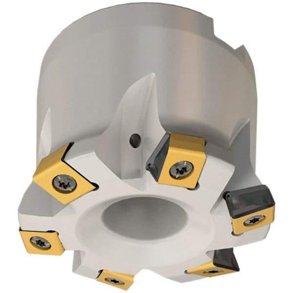 Iscar - 4 Inserts, 1.575" Cutter Diam, 0.071" Max Depth of Cut, Indexable High-Feed Face Mill - 0.63" Arbor Hole Diam, 0.331" Keyway Width, 1.575" High, FTP-LN10 Toolholder, LNHT 1006 Inserts, Series Helitang - Benchmark Tooling