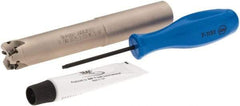 Iscar - 3/4" Cut Diam, 0.03" Max Depth, 3/4" Shank Diam, Weldon Shank Indexable High-Feed End Mill - Screw Holding Method, H600 WXCU 04 Insert, FF EWX-04 Toolholder, Through Coolant - Benchmark Tooling