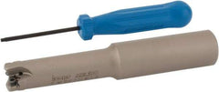 Iscar - 5/8" Cut Diam, 0.06" Max Depth, 3/4" Shank Diam, Weldon Shank Indexable High-Feed End Mill - Screw Holding Method, H600 WXCU 04 Insert, FF EWX-04 Toolholder, Through Coolant - Benchmark Tooling