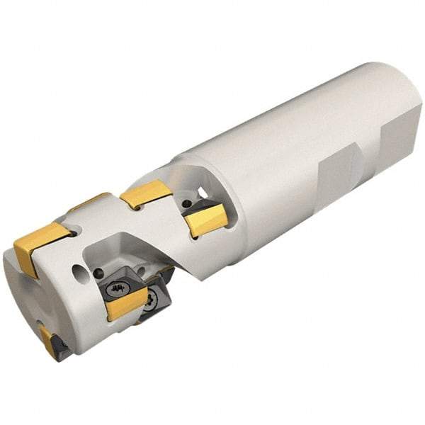 Iscar - 32mm Cut Diam, 42mm Max Depth of Cut, 32mm Shank Diam, 115mm OAL, Indexable Square Shoulder Helical End Mill - H490 ANKX 09.. Inserts, Weldon Shank, 90° Lead Angle, Through Coolant, Series Helido - Benchmark Tooling