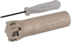 Iscar - 1-1/4" Cut Diam, 0.315" Max Depth of Cut, 1" Shank Diam, 4" OAL, Indexable Square Shoulder Helical End Mill - T490 LN.T 0804 Inserts, Weldon Shank, 90° Lead Angle, Through Coolant, Series Helitang - Benchmark Tooling