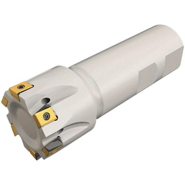 Iscar - 16mm Cut Diam, 8mm Max Depth of Cut, 16mm Shank Diam, 90mm OAL, Indexable Square Shoulder Helical End Mill - T490 LN.T 0804 Inserts, Cylindrical Shank, 90° Lead Angle, Through Coolant, Series Helitang - Benchmark Tooling