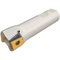 Iscar - 1-1/4" Cut Diam, 0.63" Max Depth of Cut, 1" Shank Diam, 4" OAL, Indexable Square Shoulder Helical End Mill - T490 LN.T 1607 Inserts, Weldon Shank, 90° Lead Angle, Through Coolant, Series Helitang - Benchmark Tooling