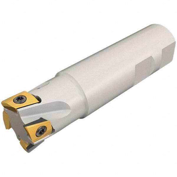 Iscar - 3/4" Cut Diam, 0.394" Max Depth of Cut, 3/4" Shank Diam, 4-3/4" OAL, Indexable Square Shoulder End Mill - T290 LN.T 1004 Inserts, Weldon Shank, 90° Lead Angle, Through Coolant, Series SumoMill - Benchmark Tooling