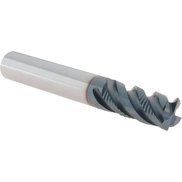 Iscar - 4 Flute Solid Carbide Roughing & Finishing Corner Chamfer End Mill - TiAlN Finish, Straight Shank, 45° Helix, Non-Centercutting, Regular Length - Benchmark Tooling