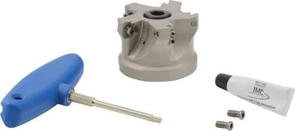 Iscar - 5 Inserts, 2-1/2" Cut Diam, 1" Arbor Diam, 0.512" Max Depth of Cut, Indexable Square-Shoulder Face Mill - 0/90° Lead Angle, 1-3/4" High, HM390 TDKT 1505 Insert Compatibility, Through Coolant, Series HeliIQMill - Benchmark Tooling
