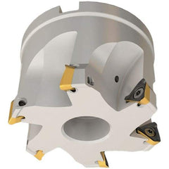 Iscar - 3 Inserts, 40mm Cut Diam, 16mm Arbor Diam, 8mm Max Depth of Cut, Indexable Square-Shoulder Face Mill - 0/90° Lead Angle, 35mm High, HM390 TPKT 1003 Insert Compatibility, Through Coolant, Series HeliIQMill - Benchmark Tooling