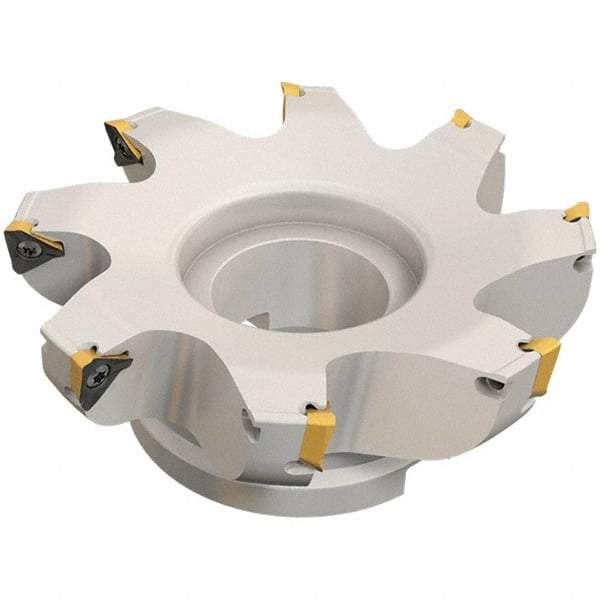 Iscar - 9 Inserts, 200mm Cut Diam, 60mm Arbor Diam, 13mm Max Depth of Cut, Indexable Square-Shoulder Face Mill - 0/90° Lead Angle, 63mm High, HM390 TDKT 1505 Insert Compatibility, Through Coolant, Series HeliIQMill - Benchmark Tooling