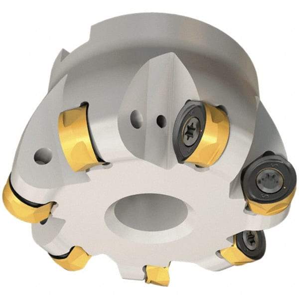 Iscar - 50mm Cut Diam, 12mm Max Depth, 22mm Arbor Hole, 5 Inserts, H400 RNHU Insert Style, Indexable Copy Face Mill - H400 FR-16 Cutter Style, 50mm High, Through Coolant, Series Helido - Benchmark Tooling