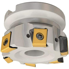 Iscar - 9 Inserts, 125mm Cut Diam, 38.1mm Arbor Diam, 12.5mm Max Depth of Cut, Indexable Square-Shoulder Face Mill - 0/90° Lead Angle, 63mm High, T490 LN.. 1306 Insert Compatibility, Through Coolant, Series Helitang - Benchmark Tooling