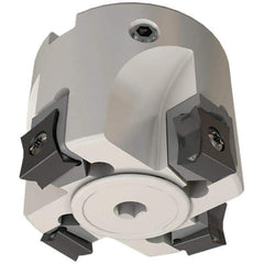 Iscar - 6 Inserts, 100mm Cut Diam, 32mm Arbor Diam, 5mm Max Depth of Cut, Indexable Square-Shoulder Face Mill - 0/90° Lead Angle, 55mm High, LN.. 11.. Insert Compatibility, Through Coolant, Series Heli2000 - Benchmark Tooling