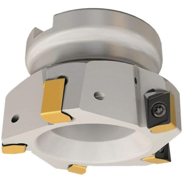 Iscar - 7 Inserts, 80mm Cut Diam, 27mm Arbor Diam, 12mm Max Depth of Cut, Indexable Square-Shoulder Face Mill - 0/90° Lead Angle, 50mm High, H490 AN.X 12 Insert Compatibility, Through Coolant, Series Helido - Benchmark Tooling