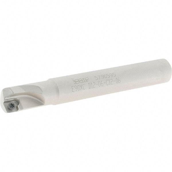 Iscar - 12mm Cut Diam, 5.8mm Max Depth of Cut, 12mm Shank Diam, 90mm OAL, Indexable Square Shoulder End Mill - S/XOMT-HQ Inserts, Cylindrical Shank, 90° Lead Angle, Series Heliquad - Benchmark Tooling