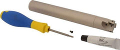 Iscar - 1" Cut Diam, 0.315" Max Depth of Cut, 1" Shank Diam, 7.87" OAL, Indexable Square Shoulder Helical End Mill - HM390 TPKT 1003 Inserts, Cylindrical Shank, 90° Lead Angle, Through Coolant, Series HeliIQMill - Benchmark Tooling