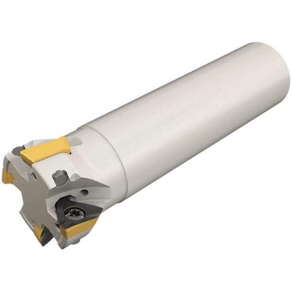 Iscar - 50mm Cut Diam, 13mm Max Depth of Cut, 32mm Shank Diam, 130mm OAL, Indexable Square Shoulder Helical End Mill - HM390 TDKT 1505 Inserts, Cylindrical Shank, 90° Lead Angle, Through Coolant, Series HeliIQMill - Benchmark Tooling