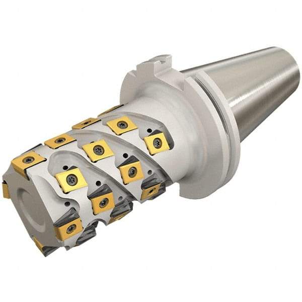 Iscar - 63mm Cut Diam, 81mm Max Depth of Cut, Indexable Square Shoulder End Mill - T490 LN.T 13.. Inserts, INT50 Taper Shank, 90° Lead Angle, Through Coolant, Series Helitang - Benchmark Tooling