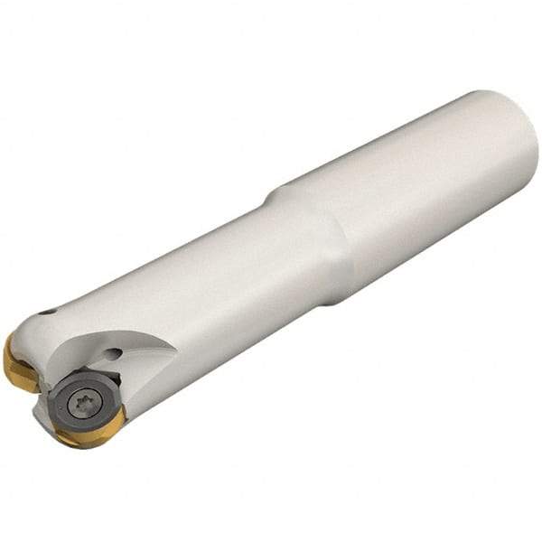 Iscar - 25mm Cut Diam, 8.7mm Max Depth of Cut, 25mm Shank Diam, 120mm OAL, Indexable Copy End Mill - 2 Inserts, H400 RNHU 1205 Insert, Cylindrical Shank, Through Coolant - Benchmark Tooling