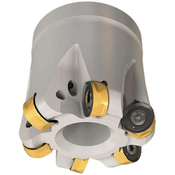 Iscar - 52mm Cut Diam, 8.7mm Max Depth, 22mm Arbor Hole, 6 Inserts, H400 RNHU Insert Style, Indexable Copy Face Mill - H400 FR-12 Cutter Style, 50mm High, Through Coolant, Series Helido - Benchmark Tooling