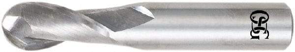 OSG - 21/64" Diam, 7/8" LOC, 2 Flute Solid Carbide Ball End Mill - Uncoated, Single End, 2-1/2" OAL, 3/8" Shank Diam, Spiral Flute - Benchmark Tooling