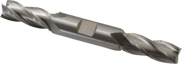 Hertel - 9/16", 1-3/8" LOC, 5/8" Shank Diam, 5" OAL, 4 Flute, Cobalt Square End Mill - Double End, Uncoated, Spiral Flute, 30° Helix, Centercutting, Right Hand Cut, Right Hand Flute - Benchmark Tooling