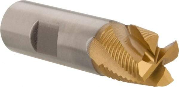 Hertel - 3/4" Diam, Fine Pitch, 3/4" LOC, 4 Flute Cobalt Roughing Square End Mill - TiN Finish, 2-7/8" OAL, 3/4" Shank Diam, Single End, Centercutting, 30° Helix - Benchmark Tooling