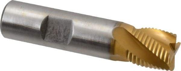 Hertel - 5/8" Diam, Fine Pitch, 5/8" LOC, 4 Flute Cobalt Roughing Square End Mill - TiN Finish, 2-3/4" OAL, 5/8" Shank Diam, Single End, Centercutting, 30° Helix - Benchmark Tooling