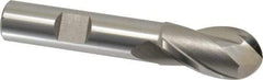 Hertel - 5/8" Diam, 1-1/8" LOC, 2 Flute High Speed Steel Ball End Mill - Uncoated, Single End, 3-1/8" OAL, 1/2" Shank Diam, Spiral Flute - Benchmark Tooling