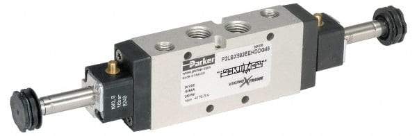 Parker - 3/8" NPT Port, Double Solenoid, 2 Position Valveless Coil, Aluminum Solenoid Valve - Normally Open Through Ports 1 & 2, 232 Max PSI, Buna-N Seal - Benchmark Tooling