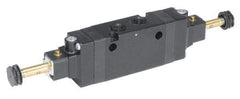 Parker - 3/8" NPT Port, Double Solenoid, 3 Position Valveless Coil, Aluminum Solenoid Valve - Pressure Center Open, 145 Max PSI, Buna-N Seal - Benchmark Tooling