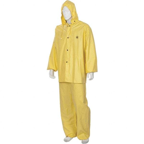 MCR Safety - Size 4XL, Yellow, Rain Three Piece Suit - Detachable Hood, Take Up Snaps Ankle, Take Up Snaps Wrist - Benchmark Tooling