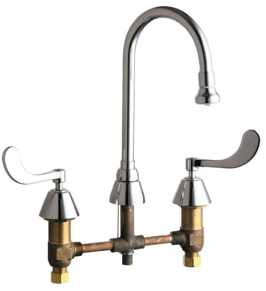 Chicago Faucets - Wrist Blade Handle, Wide Spread Bathroom Faucet - Two Handle, No Drain, Gooseneck Spout - Benchmark Tooling