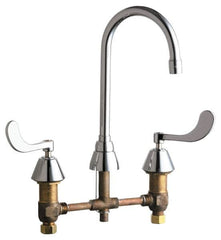 Chicago Faucets - Wrist Blade Handle, Wide Spread Bathroom Faucet - Two Handle, No Drain, Gooseneck Spout - Benchmark Tooling