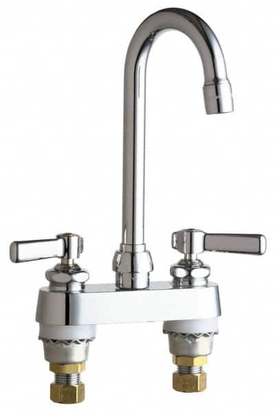 Chicago Faucets - Lever Handle, Deck Mounted Bathroom Faucet - Two Handle, No Drain, Gooseneck Spout - Benchmark Tooling