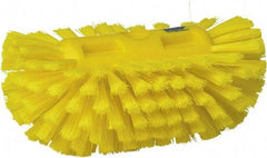 Vikan - 1-1/2" Bristle Length, Polyester Utility Scrub Brush - 5-1/2" Wide Head, 8" OAL, European Threaded Handle, Yellow, Polypropylene Block - Benchmark Tooling