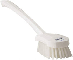 Vikan - 1.3" Bristle Length, Polyester Scrub Brush - 4" Long x 2-3/4" Wide Head, 15-3/4" OAL, White, Polypropylene Block - Benchmark Tooling