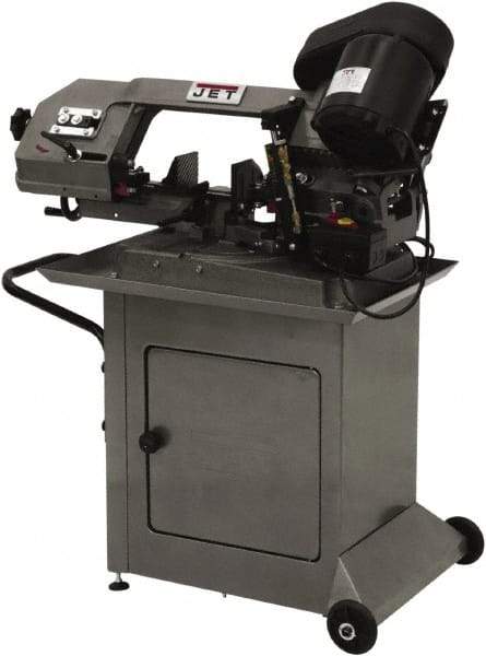 Jet - 5 x 6" Max Capacity, Manual Step Pulley Horizontal Bandsaw - 80, 120 & 200 SFPM Blade Speed, 115/230 Volts, 45 & 60°, 1 Phase - Benchmark Tooling