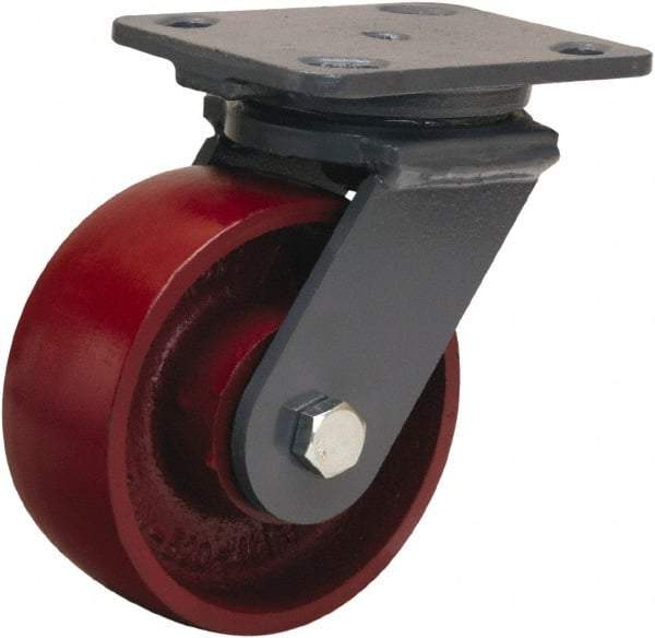 Hamilton - 5" Diam x 2" Wide x 6-1/2" OAH Top Plate Mount Swivel Caster - Cast Iron, 1,300 Lb Capacity, Sealed Precision Ball Bearing, 4 x 5" Plate - Benchmark Tooling