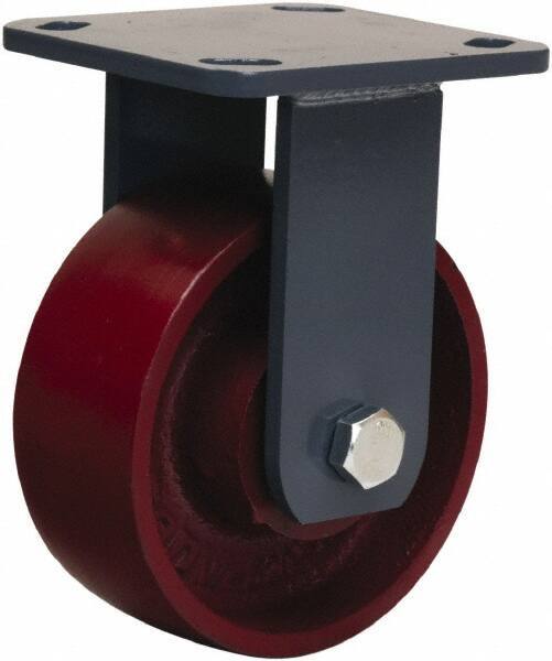 Hamilton - 5" Diam x 2" Wide x 6-1/2" OAH Top Plate Mount Rigid Caster - Cast Iron, 1,300 Lb Capacity, Sealed Precision Ball Bearing, 4 x 4-1/2" Plate - Benchmark Tooling