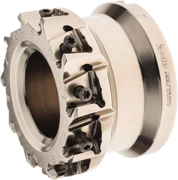 Iscar - 10 Inserts, 3" Cut Diam, 1" Arbor Diam, 0.492" Max Depth of Cut, Indexable Square-Shoulder Face Mill - 0/90° Lead Angle, 2" High, T490 LN.. 1306 Insert Compatibility, Through Coolant, Series Helitang - Benchmark Tooling