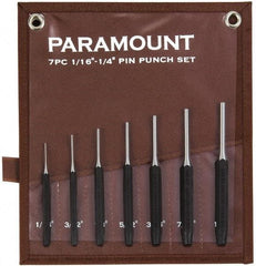 Paramount - 7 Piece, 1/16 to 1/4", Pin Punch Set - Hexagon Shank, Comes in Canvas Roll - Benchmark Tooling