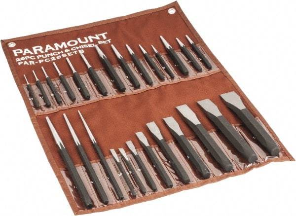 Paramount - 26 Piece Punch & Chisel Set - 1/4 to 1-3/16" Chisel, 3/8 to 1/4" Punch, Hexagon Shank - Benchmark Tooling