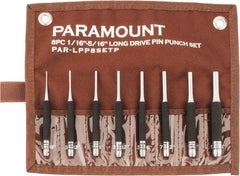 Paramount - 8 Piece, 1/16 to 5/16", Pin Punch Set - Round Shank, Comes in Canvas Roll - Benchmark Tooling