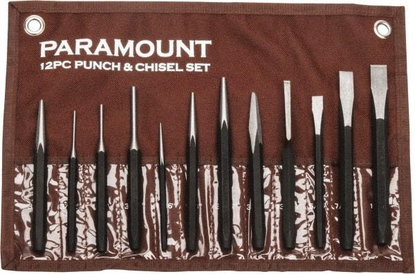 Paramount - 12 Piece Punch & Chisel Set - 13/64 to 1/2" Chisel, 3/8 to 3/16" Punch, Hexagon Shank - Benchmark Tooling