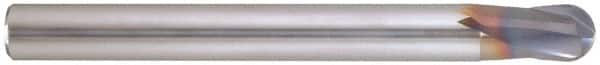 Niagara Cutter - 3/8" Diam, 3/8" LOC, 2 Flute Solid Carbide Ball End Mill - AlTiN Finish, Single End, 3" OAL, 3/8" Shank Diam, Spiral Flute - Benchmark Tooling