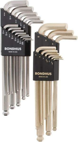 Bondhus - 22 Piece L-Key Combo Hex Key Set - Hex Range 0.05 to 3/8" - Benchmark Tooling