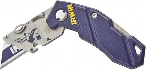 Irwin - Fixed Folding Utility Knife - Blue Aluminum Handle, 1 Blade Included - Benchmark Tooling