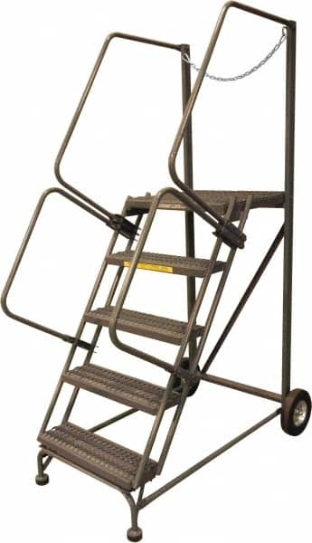 Ballymore - 80" 5 Step Rolling Warehouse Ladder - Truck & Dock Access, 450 Lb Capacity, 50" Platform Height, 32" Base Width x 53" Base Depth, Serrated - Benchmark Tooling