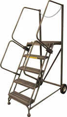 Ballymore - 80" 5 Step Rolling Warehouse Ladder - Truck & Dock Access, 450 Lb Capacity, 50" Platform Height, 44" Base Width x 53" Base Depth, Serrated - Benchmark Tooling