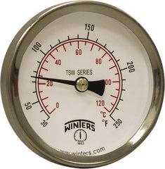 Winters - 30 to 250°F, Industrial Thermometer with Standard Thermowell - 1 Inch Immersion Length, 1.61 Inch Stem Length, 2 Inch Long, 1/2 Inch Thread - Benchmark Tooling